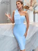 Adyce One Spiche Womens Bandage Bandage Fashion Sky Blue Mesh Bow Elegante festa di nozze Evening Summer Midi Club Outfits 240426