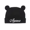 Beralar! Kişiselleştirilmiş isim kızlar kız bebek şapka çift katman sevimli ayı unisex pamuk şapkalar özel beanie