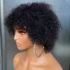 Wholesale Cheap Price Malaysian Peruvian Brazilian Black Kinky Curly Regular Bang Wig 100% Raw Virgin Remy Human Hair