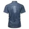 Мужская голубая джинсовая рубашка с коротким рукавом тонкий хлопковой стройный летний качественный карман 240428