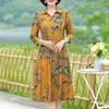 Casual jurken van middelbare leeftijd oudere dameskleding Spring Summer Fashion Print Elegant Rapel 3/4 Sleeve Slim Midi Dress Vestido