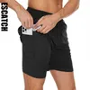 Swimwwear Mendwear Escatch Mens Compression doublée de natation 2-en-1 Shorts sportifs de gymnase à séchage rapide avec poche à fermeture éclair Q240429