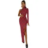 Lässige Kleider rot schwarze Plaid Lange Kleid Frauen Linien Print Party Maxi Spring Elegant Bodycon High Slit Custom Clothing