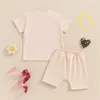 Kleidungssets Kleinkind Baby Girl Sommer Sand Kurzarm T-Shirt Buchstabe Drucken elastischer Pullover Solid Color Tracksuit Outfit Kleidung 2pcs Set