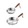 Pans Stainless Steel Fry Pan With Wooden Handle Kitchen Cookware Egg Frying Butter Warmer Nonstick Pot For All Stovetops