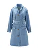 Trench da donna GEAN SEMPIO PER DONNE CINTURA ALLA VITA SLIN SLIN SCRIZIONE SPRING AUTUNGUE GIACCHE BLU BLU