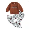 Set di abbigliamento Ringraziamento Outfit Pumpkin Outfit Baby Girl Set Stampa per lettere Felpa per maniche lunghe Panello flare leopardo