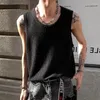 Men's Tank Tops Streetwear Mens Hip Hop Solid Color Slim Fit Sleeveless Camisoles For Men Summer Fashion Ribbed Striped Vest Shirt Man