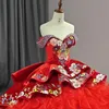 Robe de bal rouge de luxe quinceanera robes 2024 cryatal tul à niveaux volants mexicains sweet 16 robes vestidos de 15 anos lace up up