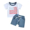 Zestawy odzieży Dzień Niepodległości chłopcy Toddler Boys Dutfits Summer Stars Stripes T-shirt z krótkim rękawem i zwykłe elastyczne spodenki