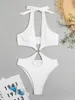 Women's Swimwear One Piece Swimsuit Sexy White Halter Swimsuits Cut Out Monokini Woman 2024 Bathers High Swimming Bathing Suit For Women