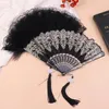 Dekorative Figuren Gothic Court Dance Hand Fan Lolita Feder falten japanische süße Fairy Girl Dunkle Kunsthandwerk Geschenk Hochzeitsfeier