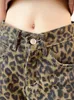 Kvinnors jeans Loose Y2K Leopard Print Women Korean Style Elegant High midja