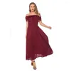 Party Dresses Yming Women's Summer Dress Single Neck Sexig Big Swing Solid Color Short Sleeve Elegant Casual Long Long