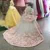 Filles nouvelles robes de fleurs courtes manches pour les mariages appliques en dentelle rose d fleurs de fleurs robe de balle d'anniversaire fille de communion de communion de communion