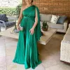 Vestidos de noite de chiffon verde e verde clássicos de mangas cheias de uma linha vestidos de festa no chão plissado