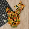 Toddler African Imprimez de l'épaule Romperheadband Set Baby Girls Babyfant Tenues Bodys de bands de cheveux mignon