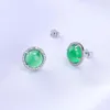 Stud Earrings Pure Silver Color Chalcedony Gems Circular Chrysoprase Female Accessories