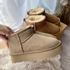2023 Ultra Mini Boot Designer Womans Platform Snow Boots Australia Fur Fur أحذية دافئة حقيقية من الجلد الكستناء في الكاحل الرقيق للنساء