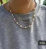 Chokers mode persoonlijkheid gekleurde rijst kralen verbonden imitatie parel ketting bohemian mannen metaalbal bead chain drie laag J1181417