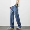 Heren jeans zomer nieuwe ultra dunne los rechte jeans lyocell comfortabele broek Koreaanse mode retro blauw en zwarte jeans J240429