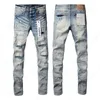 Projektant dżinsów dla męskich purpurowych dżinsów High Street Denim Spoder Europe i Stany Zjednoczone Fashion Fit Hole Hip-Hop Slim Pants