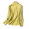 Bluzki damskie satynowe koszule solidne vintage Polo Neck Silk Ladies Odzież Spring/Lato luźne długie rękawy topy ycmyunyan