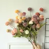 Decorative Flowers 5 Head Silk Ball Chrysanthemum Artificial Flower Fake Dandelion Long Branch Bouquet Leaves Home Party Decor Arrangement