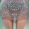 Casual jurken flitsende strass sexy doorzichtige backless backless transparante schede mini jurk verjaardag vier kostuum vrouwen danser prom