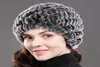 Hiver russe Real Fur Snow Hat Femmes Fabriquées à la main Tricoted Rex Rex Rabbit Fur Skullies Cap chaud Soft Rex Rabbit Fur Boneies6056717