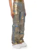 Jeans pour femmes VGH Patches de patchwork décontractées appuyez sur la couleur pour les femmes hautes bouton épissées bouton minimaliste pantalon de fret lâche femelle mode