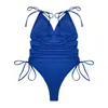 Dames badmode zomer dames sexy jumpsuits zwempak blauw trekkoord geplooide strand bikini bodems