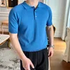 Polos pour hommes 2024 Vêtements d'été Polo en tricot respirant bouton décontracté masculin tops massin couleur solide à manches courtes t-shirt d240