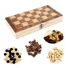 3 w 1 Backgammon ręcznie robione przenośne drewniane szachy szachowe grę planszową składanie różnych rozmiarów dla dorosłych dzieci początkujących 240415