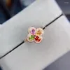 Rings de cluster kjjeaxcmy jóias finas 925 esterlina embutido de prata natural Tourmaline Girl Girl Chinese, estilo de flor do estilo de flor do anel de gem