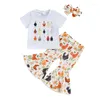 Clothing Sets 3pcs Set Kid Girls Pants Chicken Print Short Sleeve Crew Neck T-shirt With Flare Headband Cute Summer Outfit