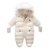 Rompers Children Winter Jumpsuit Fell Kapuze Baby Girl Boy Snowsuan russischer Kinder -Oberbekleidung Eifer mit Handschuhen Drop Lieferung Kinder DH38T