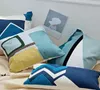 Haftowana poduszka pokrywa niebieska abstrakcyjna geometryczna geometryczna geometryczna płótno bawełniana kwadrat 45x45cm poduszka osłona dekoracja domu 3758328