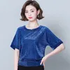 Blouses -shirts voor dames Casual Short Slve Tunic Blouse Red Black Shine Vrouwen Kleding Plezier Mode Elegant Shiny Pailles Glitter Shirt Tops 14081 Y240426