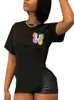 Élégante lettre de femme imprimée T-shirts décontractés 2024 Femmes d'été Souche courte o cou de cou lâche noir tous les t-shirts de rue assortis