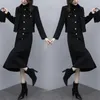 Werk jurken dames winter casual modepak wollen jas mid-lengte rok pure zwarte vrouwelijke tweedelige sets