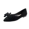 Casual Shoes Fashion Soft Women's Single 2024 Korean Version Low Heel Pointed Bow Solid Suede Flat