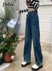 Damen Jeans Franse für Frauen blau hohe Taille gerade Wide Leghose Street Fashion Denim Lose Bequeme Frau