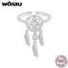 Band Rings Wostu 925 Sterling Silver Dream Catcher Open Ring Womens Pink Opal Party Stapelbar Anillo Holiday Jewelry Gift Q240429