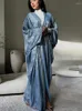 Etnische kleding glans open abaya zachte satijn één size vrouwen islamitische kimono vest -vest moslim dubai kalkoen bescheiden lange jurk outfit