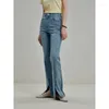 Jeans femininos Ziqiao High Street Sense Women Women Women ligeiramente Bootcut Summer Summer Chic Slit Calças de esfregaço casual feminino