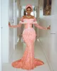 Vintage Pink Lace Aso Ebi Dress African Women Formal Prom Dresses Long Sleeves Plus Size Nigerian Evening Gowns Custom Made