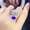 Cluster anneaux fs Natural 6 8 Electro Optic Blue Tanzanite Open Ring pour les femmes S925 Pure Silver Fin Fashion Charme de mariage Bijoux de mariage