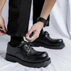 Casual Shoes 2024 Mens Leather Platform Classic Oxfords Slip On Thick Soled Man Loafers Square Toe Formal Dress