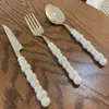 Ensembles de vaisselle en céramique Handle de perle en acier inoxydable Set Western Table Table Camping Fork Spoon Complete Dinner Couetks